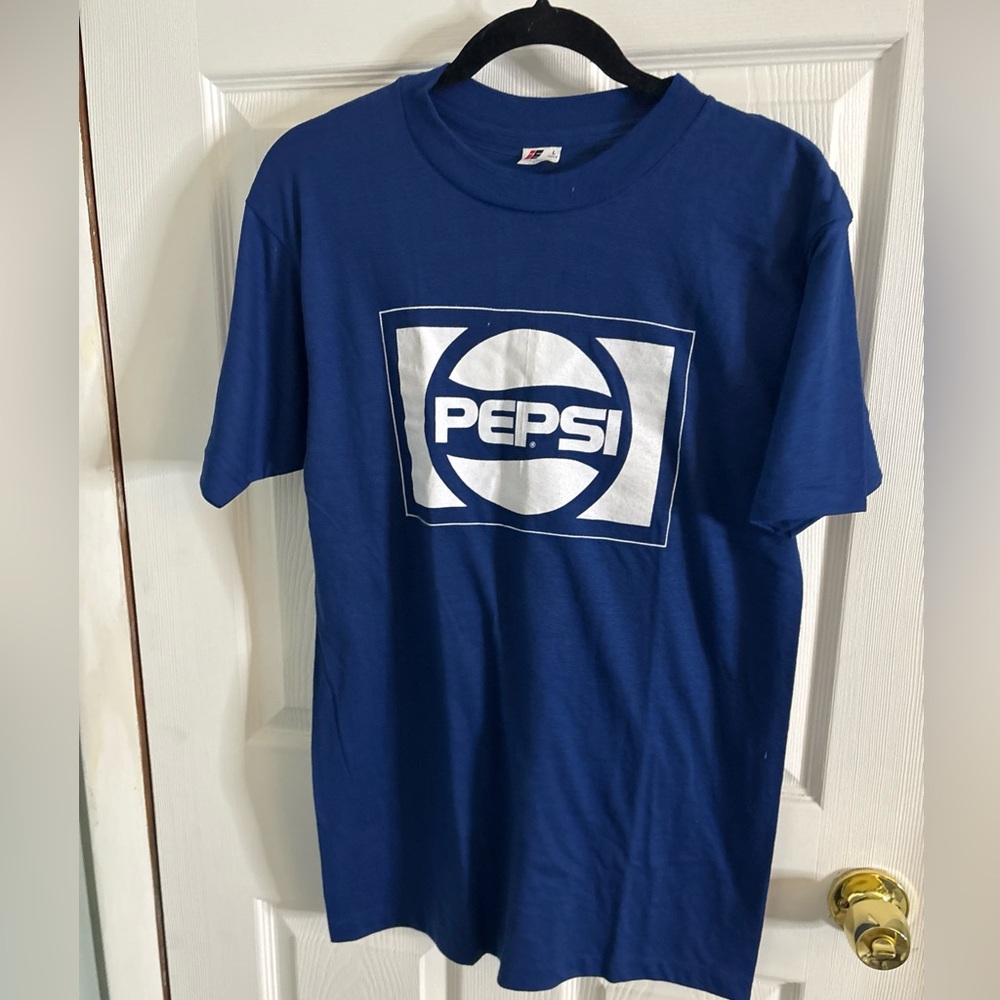Vintage PEPSI Logo IMEX Men's Blue & White Logo Cola T-Shirt Single Stitch Large